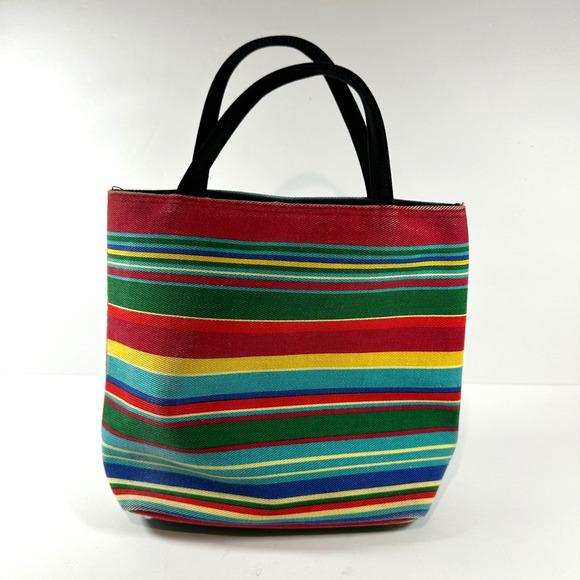 Vintage 90s Kate Spade Canvas Rainbow Striped Bag Purse Footed Bottom Coin Purse - Picture 3 of 16